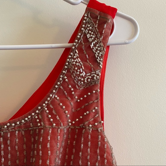 Beaded Red Mini Dress - Picture 7 of 12
